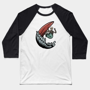 Retro Surfing Skeleton Baseball T-Shirt